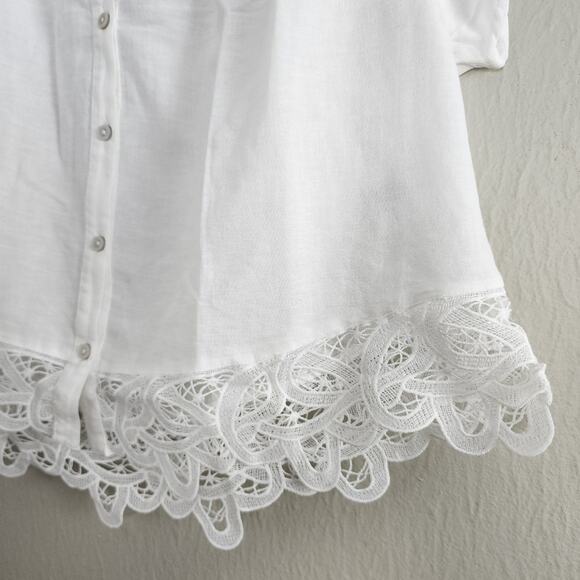 NEW American Eagle White Linen Blend Oversized Lace Button Down Top XS - Picture 5 of 10